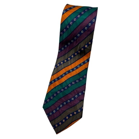 MISSONI Men's 100% Silk Necktie LUXURY Multicolor Striped Geometric W:3.7" EUC - Picture 1 of 4